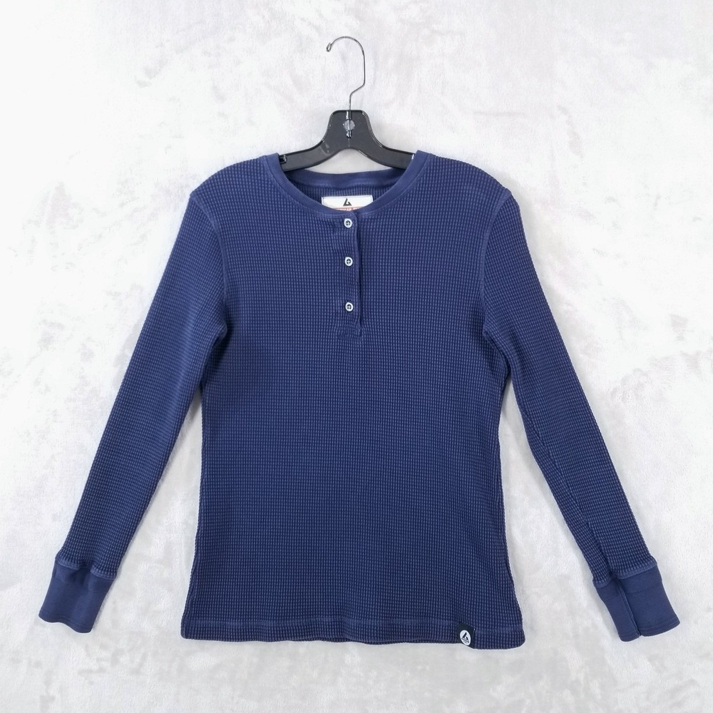 American Giant  Waffle Henley Shirt Women‎ M Blue Heavyweight Thermal Knit USA